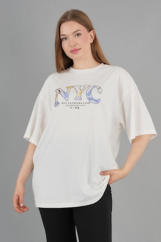 Alexandergardi Geniş Kalıp Bisiklet Yaka Baskılı Kısa Kollu T-shirt Beyaz