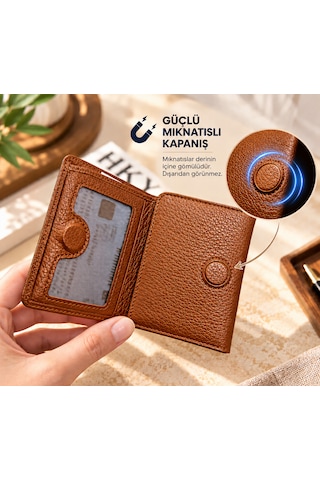 Grande İsme Özel 1414 Hakiki Deri Mıknatıslı Erkek Cüzdan Grnd1414 Taba