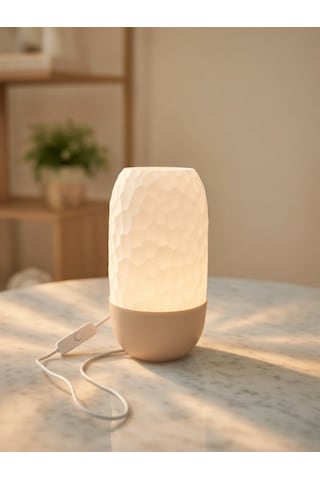 Modern Ribbed Dokulu Gece Lambası - Işık Led Abajur Yatak Başı Dekoratif Lamba Bej-beyaz