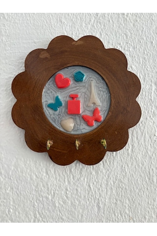 Pelince - Paris Temalı - Epoksi Ahşap Anahtar Askılığı Tek Ürün - Çap: 18 Cm Ahşap