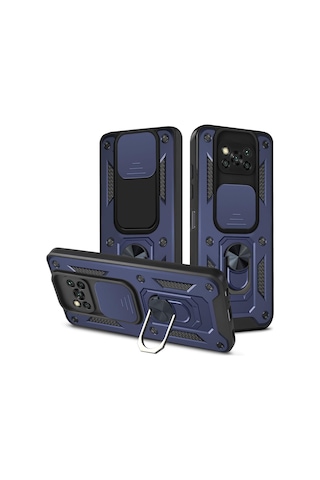 Teleplus Xiaomi Poco X3 Kılıf Magnetik Standlı Kamera Korumalı Slide Sürgülü Cover Kapak