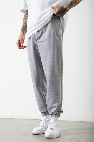 Smile Face Gri Jogger Eşofman Altı - Paça Baskı Detaylı Lastik Paça Baskılı Rahat Tarz Gri