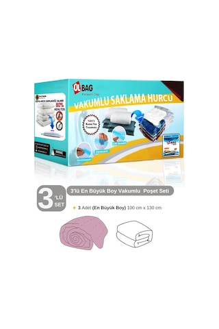 3 Adet En Büyük Boy 100 Cm X 130 Cm Yorgan Ve Döşek Vakumlu Poşet- Vakumlu Hurç - Vakumlu Torba Şeffaf