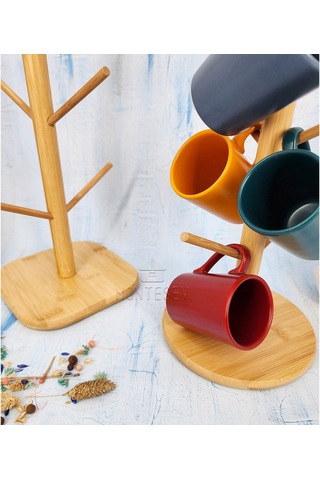 Ahşap Bambu Bardak Kupa Fincan Askılığı Askısı 6 Askılı 2 Adet