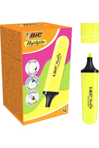 Bic Marking Flat Fosforlu Kalem Sarı 12 Adet Sarı