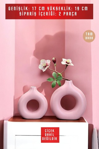 Beyaz Dekoratif Vazo Seti Obje Ev Dekorasyon Masa Üstü Dekor Vazo Seti Model 23 Pembe Pembe
