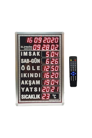 Elimkon Vakitmatik Dijital Cami Saati 40x60 Cm Beyaz Kumandalı