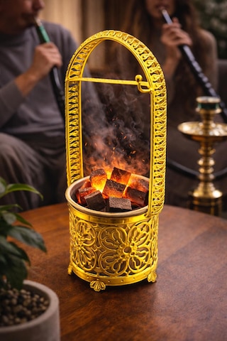 Elenor Hediyelik Altın Renk Nargile Közü Kovası Metal Közlük, Dekoratif Nargile Kömür Taşıma Aksesuarı 42cm