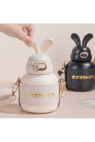 Didadodo Termos Sevimli Öğrenci Bardağı - Tavşan Kulağı, Siyah Çocuk Su Şişesi - Yx Siyah Küçük Boy Siyah