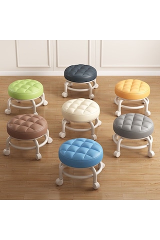 Maiyame Ev Kullanıma Uygun Dairesel Tekerlekli Yumuşak Puf, Sessiz Kayma, Çok Amaçlı Ayaklık/çalışma Taburesi Turuncu Turuncu