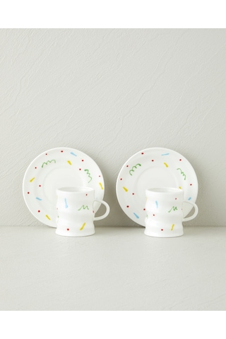 English Home Confella New Bone China 4 Parça 2 Kişilik Kahve Fincan Takımı 100 Ml Renkli Çok Renkli