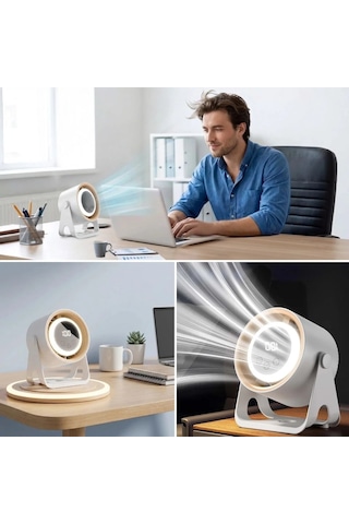 6 Kademeli Şarjlı Masaüstü Fan Dijital Led Ekranlı, Oynar Başlıklı, Led Işıklı, Askılı Ve Duvara Monte