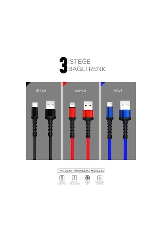Zore LS63 Lightning - Micro - Type - C Hızlı Şarj Data Kablosu
