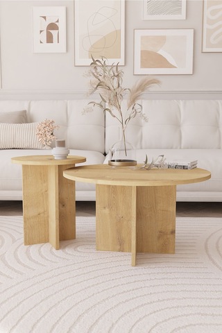 2 Li Orta Sehpa Seti, İskandinav Stil, Bohem, 72 Cm, 40 Cm - Safir Meşe