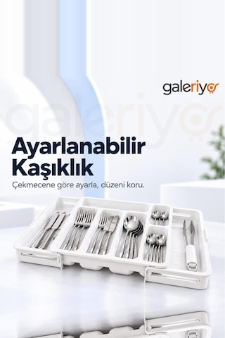 Ayarlanabilir Kaşıklık Organizer Genişleyebilir Çekmece İçi Düzenleyici Beyaz Antrasit - Gri