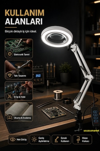 Işıklı Masaüstü Akrobat Büyüteç Tırnak Bakımı-mucevher Yapımı-elektronikçiler-kitap Okuma Vs....