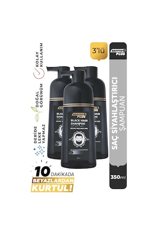Black Hair Doğal Görünümlü Saç Siyahlaştırıcı Anında Etkili Beyaz Kapatıcı Shampoo 3x350ml Tüm Saç Tipleri
