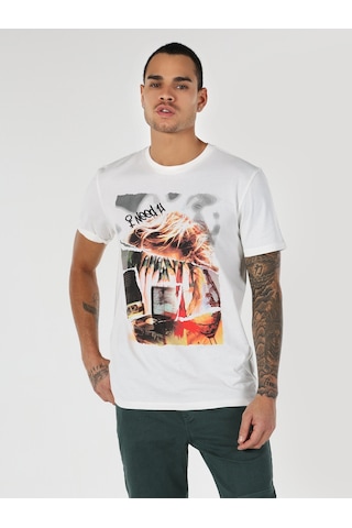 Colin's Colins Regular Fit Bisiklet Yaka Baskılı Beyaz Erkek Kısa Kol Tişört Cl1062794 Q1.V1 Wht 001