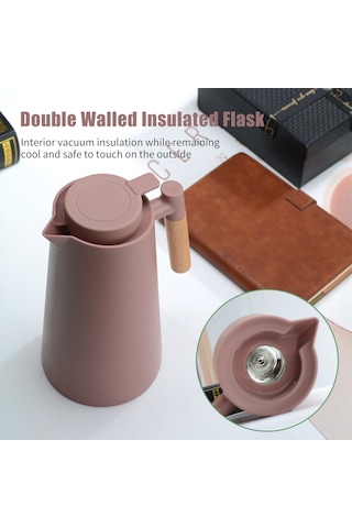 Aoresac Termal Kahve Sürahi Çift Duvarlı Vakum Cezve Termal Siyah 1 L