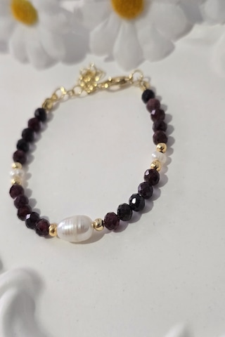 Sertifikalı 3 Mm Lal Granat, Garnet , Gerçek Arpa İnci Minimal İnci Doğaltaş Bileklik Bordo