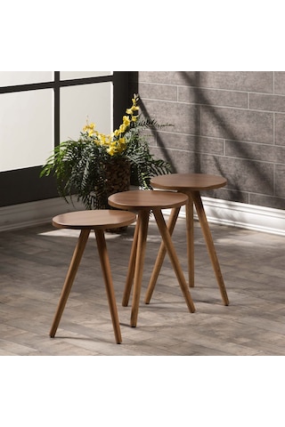 Zigon Sehpa Ve Orta Sehpa Set Ahşap Kr Torna Ceviz