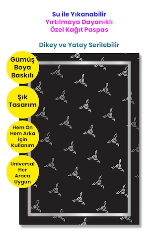 Suya Dayanıklı Yıkanır Kağıt Çark Desenli Oto Paspas Kağıdı Siyah Gümüş Baskı 50 Adet 35x50cm Kalın Suya Dayanıklı Yıkanır Kağıt Çark Desenli Oto Paspas Kağıdı Siyah Gümüş Baskı 50 Adet 35x50cm Kalın