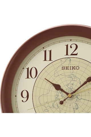 Seiko Qxa709b Kahverengi Plastik Kasa Dünya Haritası Duvar Saati Çok Renkli