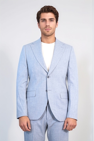Buz Mavisi Slim Fit İki Düğmeli Keten Görünümlü Erkek Takım Elbise - Wessi Koyu Mavi