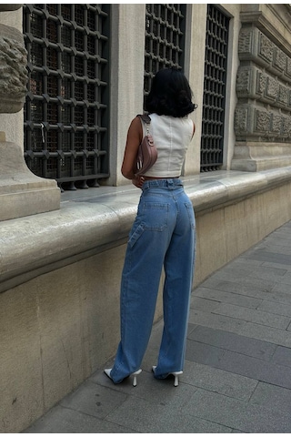 Free Blue Tasarım Tokalı Yeni Sezon Baggy Jean Mavi