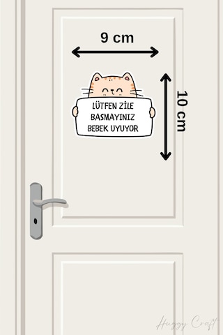 Lütfen Zile Basmayınız Bebek Uyuyor Şirin Kedi Sticker Kapı Zili Etiketi Standart