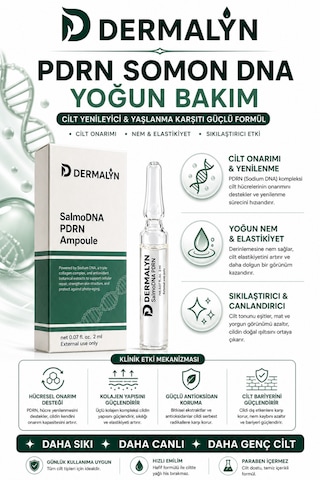 Dermalyn 5 Adet Pdrn Somon Dna Kolajen İçeren Cildi Gençleştirmeye Yardımcı Ampul Serum Dermaroller Dermapen