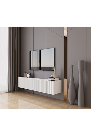 Capella Beyaz Country Mdf 3 Kapak Duvara Monte 140 Cm Tv Ünitesi