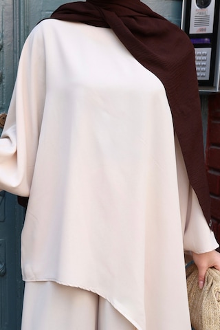 Balenbi Kadın Linda Kumaş Asimetrik Tunik Bol Paça Pantolon Oversize Tesettür Takım 1231 Taş