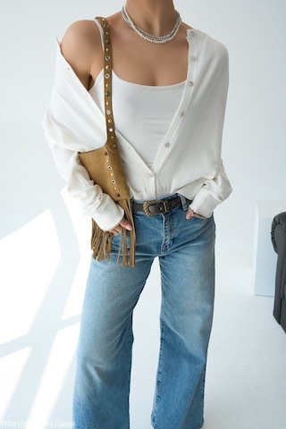 Kadın Kemik Renk Düğmeli Triko Hırka Kol Camel Renk Parça Detaylı Ekru