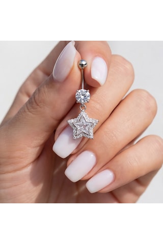 Ferizz 316l Çelik Yıldız Model Zirkon Taşlı Piercing Prc-224 Beyaz