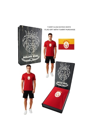 Gsstore Galatasaray Lisanslı Armalı T-shirt Bayrak Ve Lazer Kutu Hediyeli Kırmızı