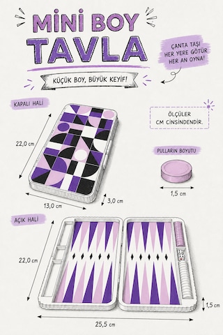 Mini Boy Geometrik Desenli Seyahat Tavlası Kapalı 13 X 22 Cm Açık 25,5 X 22 Cm Kırmızı Siyah