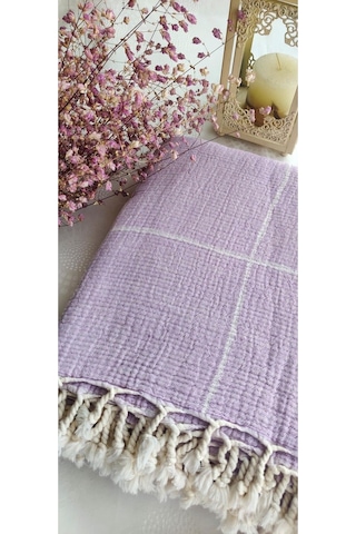 Çizgili Çift Kişilik Organik Müslin Pike 185x220cm Oeko-tex Standard 100 Sertifikalı Lila