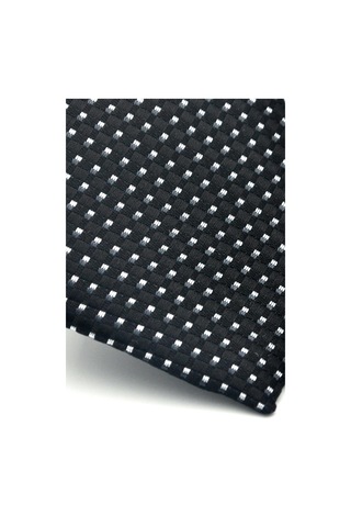 Beyaz Küçük Kare Desenli Siyah Dokuma Kumaş Mendilli Slim Fit Kravat // Sdk-2511-1 Siyah