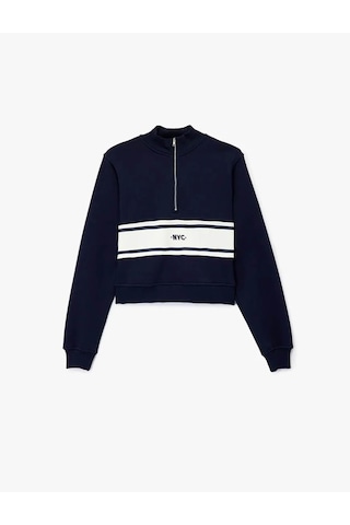 Koton Yarım Fermuarlı Crop Lacivert Kadın Sweatshirt 6wak10052ek Lacivert