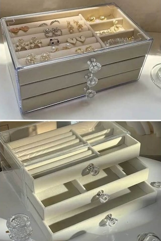 Piev House By House Üç Katlı Çekmeceli Takı Kozmetik Organizer Gri