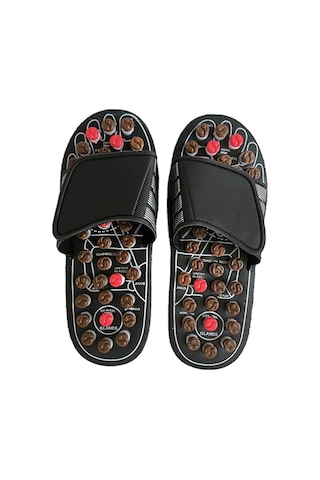 Lichen Refleksoloji Ayak Masajı, Masaj Terliği Sandalet, Siyah