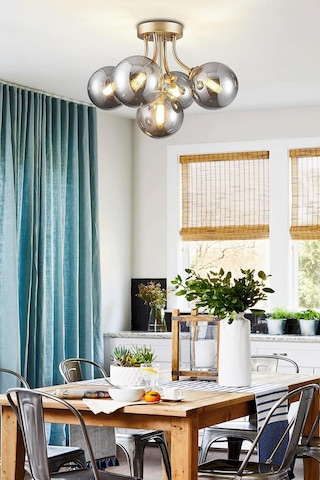 Talya Modern Globe Kapalı Camlı Metal Kasa Oturma Salon Yatak Odası Beşli Avize Gri