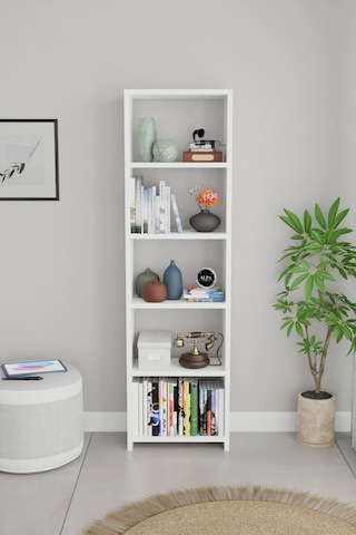 Alpaevmobilya Ahşap 5 Raflı 150 Cm Çok Amaçlı Açık Kitaplık Dekoratif Salon Rafı Düzenleyici Ve Organizer Beyaz