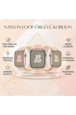 Caseonn Apple Watch Uyumlu Series 9 45mm Kordon Dikişli Spor Cırtlı Kumaş Kayış Siyah Kırmızı