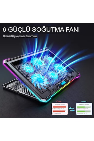 6 Fanlı Laptop Notebook Soğutucu Ledli 2 Usb Led Işıklı Dizüstü B