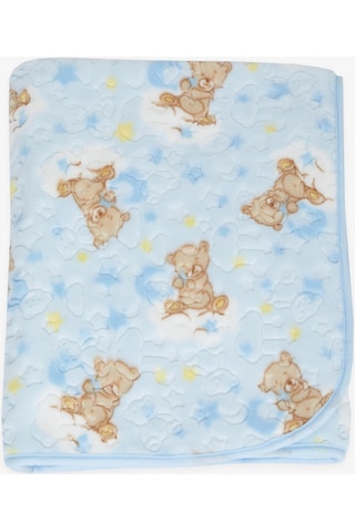 Breeze Golden Yenidoğan Bebek Battaniyesi Emboss Kabartma Ayıcık Desenli Mavi - Mavi