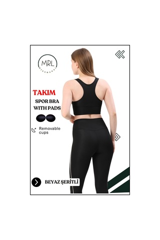 Missmaral Kadın Spor Takım Yüksek Bel Tayt Pedli Büstiyer Sport Team High Waist Padded Bustier Black 3053 Siyah Beyaz