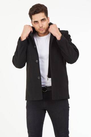 Sposo 1704 Çıkma Kapşonlu Yün Kaşe Füme Erkek Kaban Füme