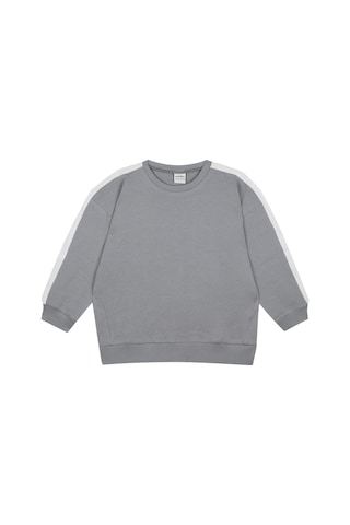 Antebies Organik Gri Beyaz Kontrast Lastikli Bağcıklı Uzun Kollu Kız Çocuk Sweatshirt Eşofman Takımı